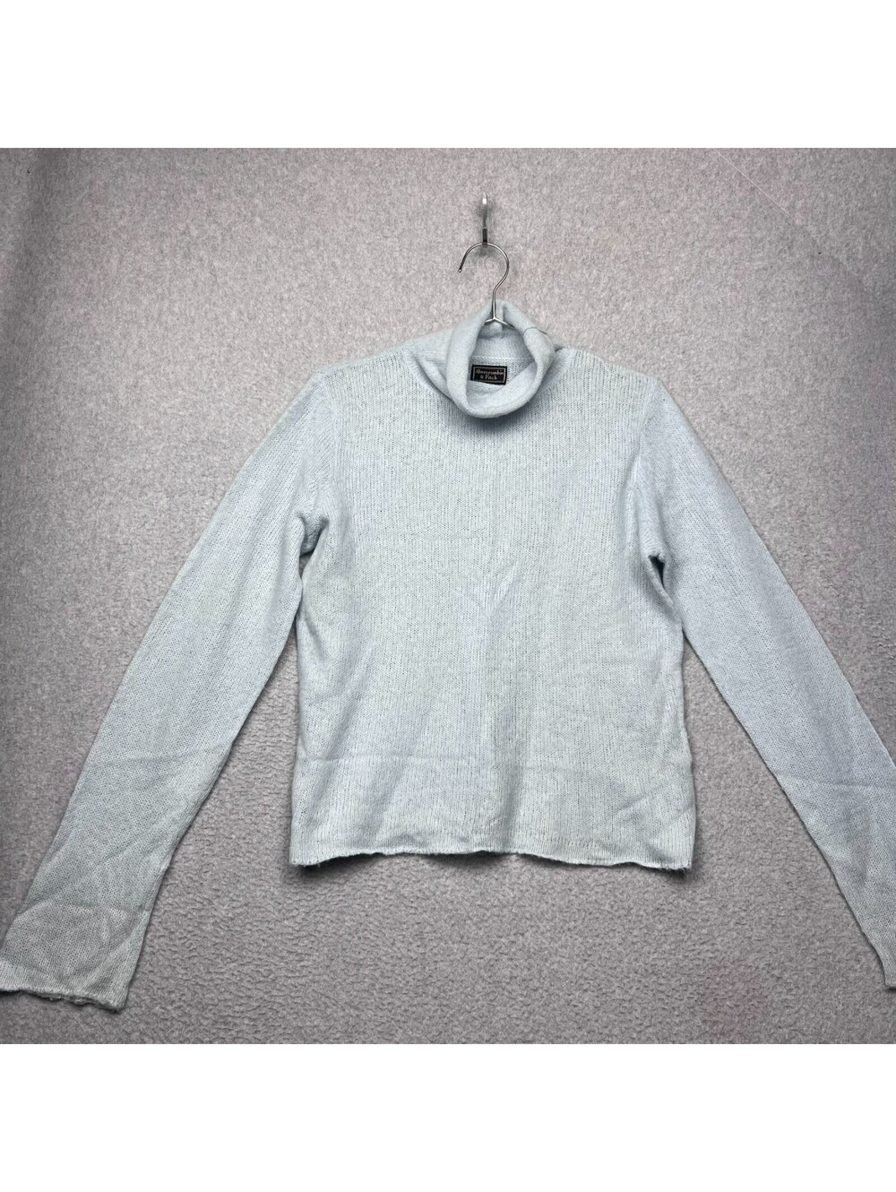 VTG 90s Abercrombie & Fitch Baby Blue Merino Wool Blend Turtleneck Sweater L Y2k